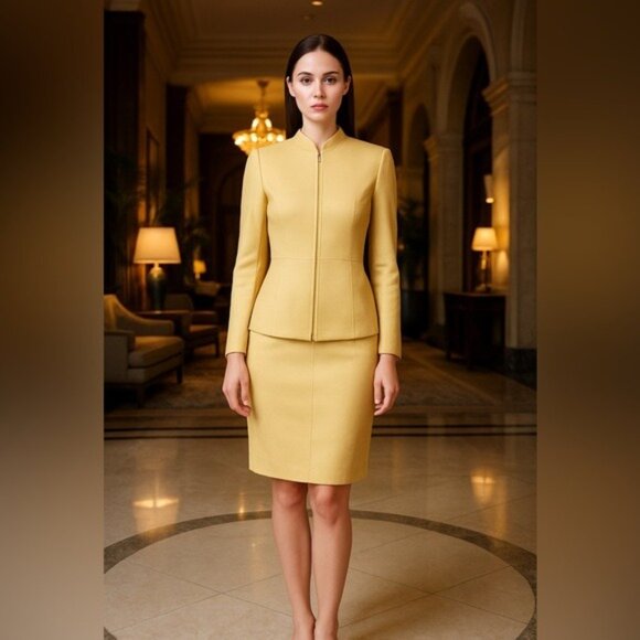 W by Worth Tan Viscose Zip Jacket Pencil Skirt Suit Set Size 4P Elegant Chic - Picture 14 of 14